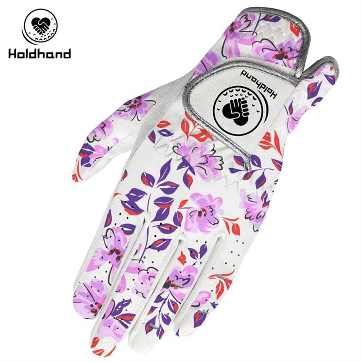 Softness And Comfortable Holes Cabretta Golf Glove For Man/woman Leaves Printing Design Manufacturer